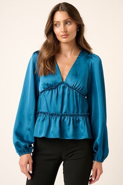 Teal satin blouse